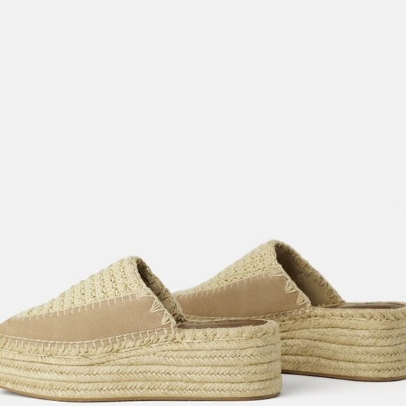 NWOT Zara ecru and khaki suede crochet espadrille platform sandals, EU 38 - Picture 3 of 14